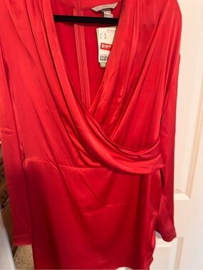 H&M Red Satin Wrap-Style Dress